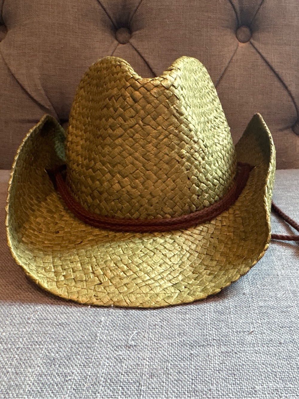 Kids Straw Cowboy Hat - Greenish Tan with Brown Cord
